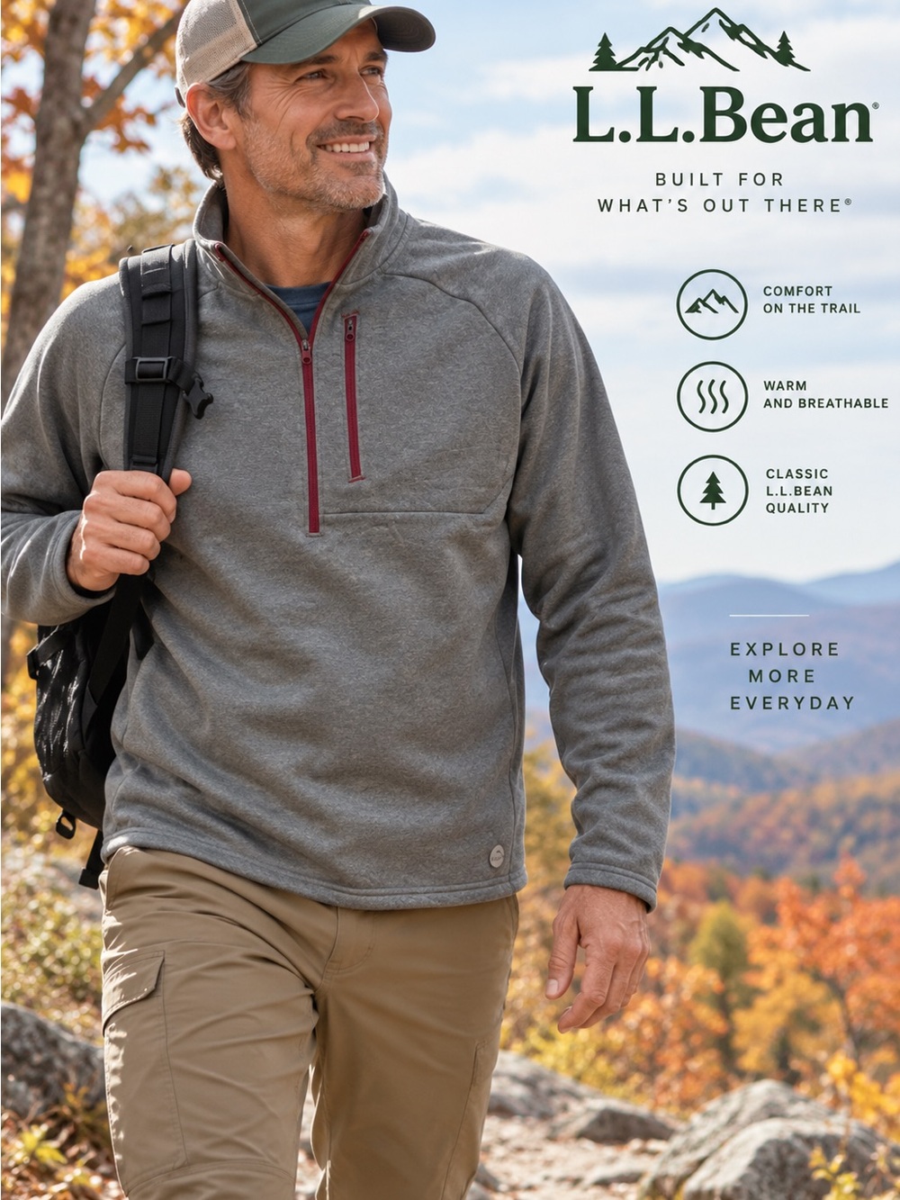 L.L. Bean Gray Quarter-Zip Pullover with Maroon Trim